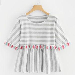 Tassler Trim Crop Peplum Top